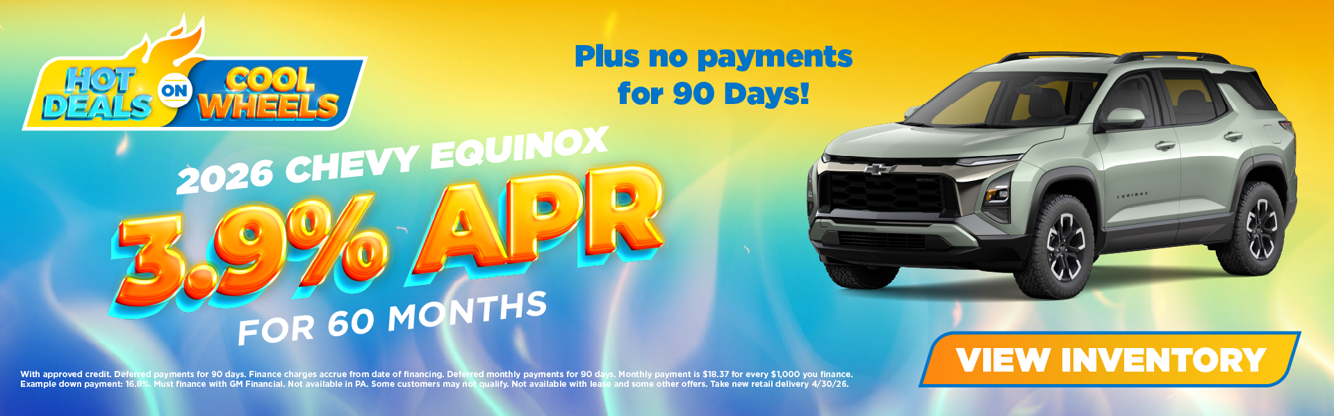 2026 Chevy Equinox 3.9% APR for 60 months Plus no payments f