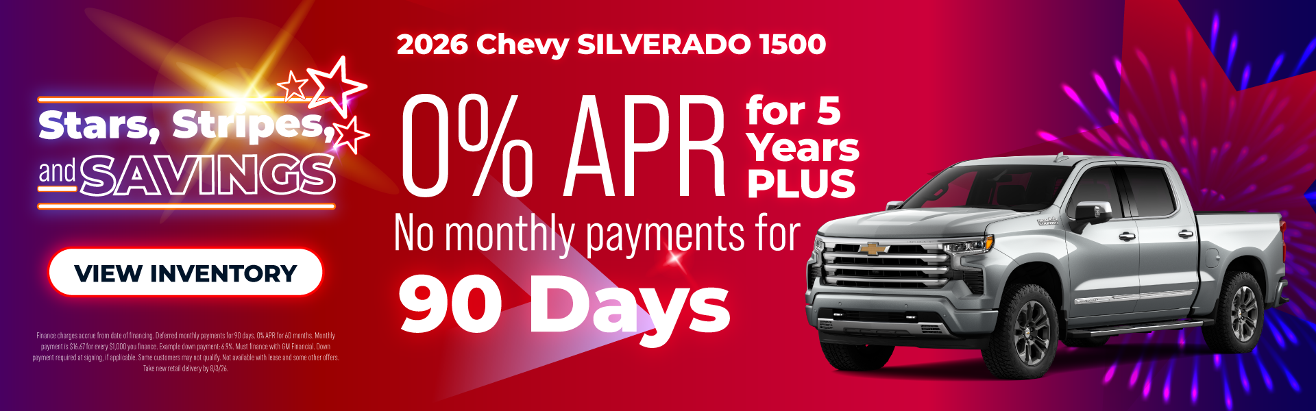 2026 Chevy SILVERADO 1500 0% APR for 5 Years PLUS no monthly