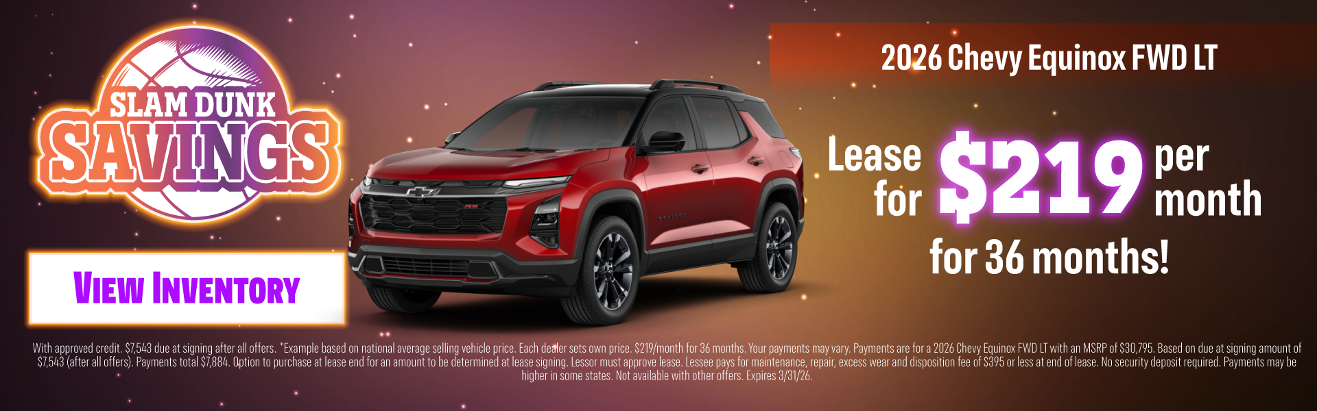 2026 Chevy Equinox FWD LT Lease for $219 per month for 36 mo