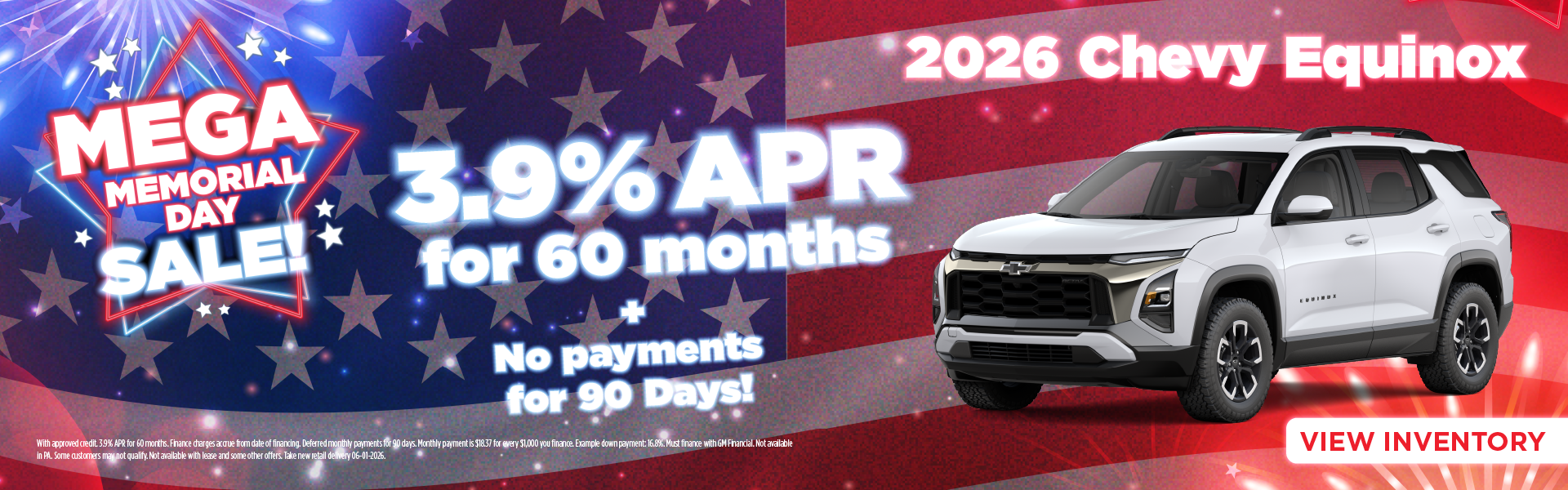 2026 Chevy Equinox 3.9% APR for 60 months + No payments for 