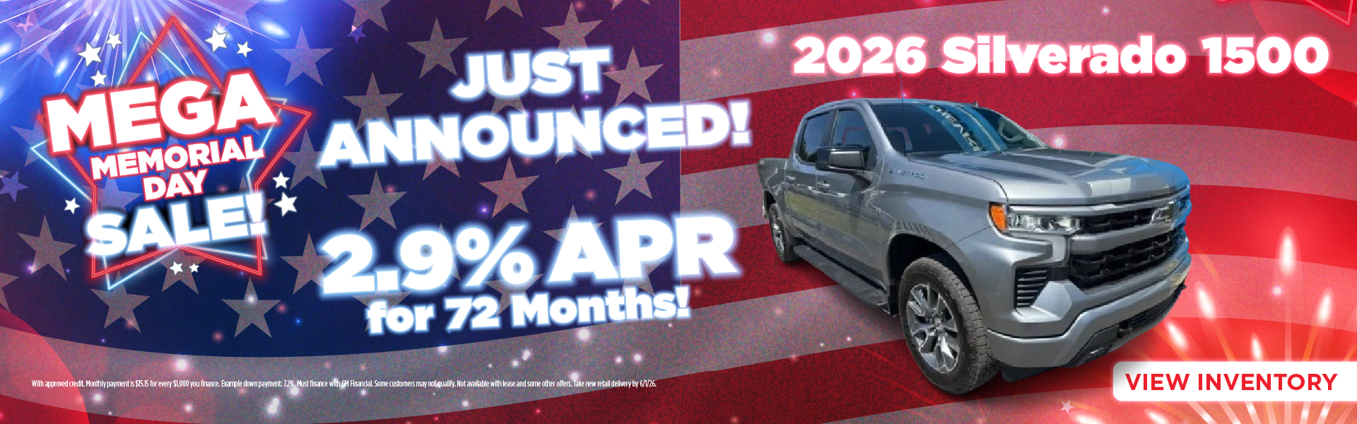 2026 SILVERADO 1500 2.9% APR for 72 Months!