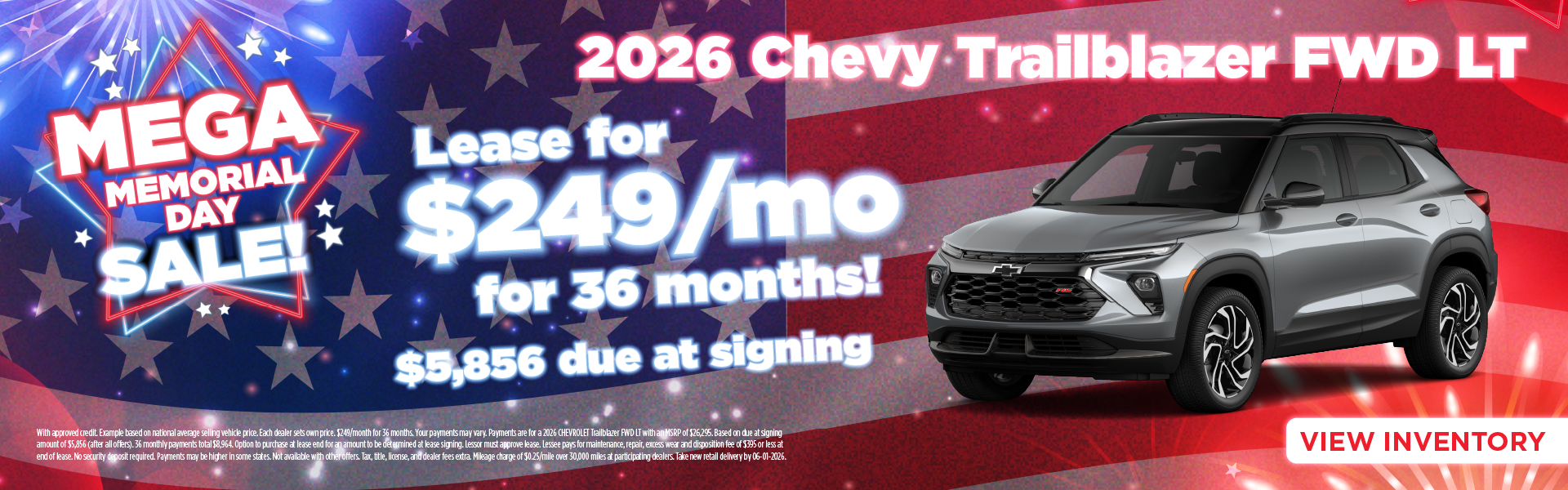 2026 Chevy Trailblazer FWD LT Lease for $249/month for 36 mo